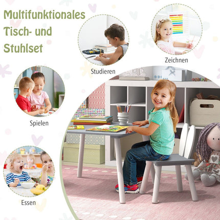 Children's table with 2 chairs 3 pieces. Children's seating group with gray solid wood legs