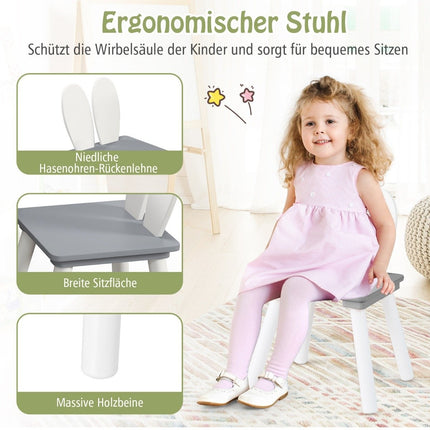 Children's table with 2 chairs 3 pieces. Children's seating group with gray solid wood legs