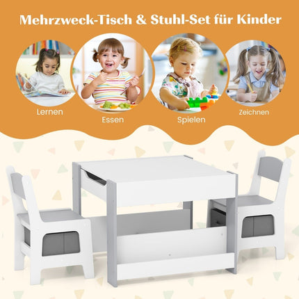 Children's table with 2 chairs &amp; Reversible table top &amp; Bookshelves 3-piece children's seating group gray