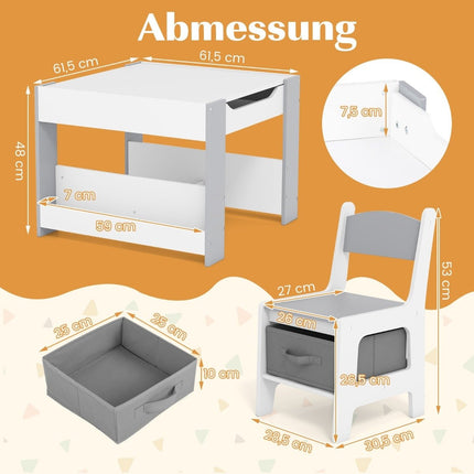 Children's table with 2 chairs &amp; Reversible table top &amp; Bookshelves 3-piece children's seating group gray