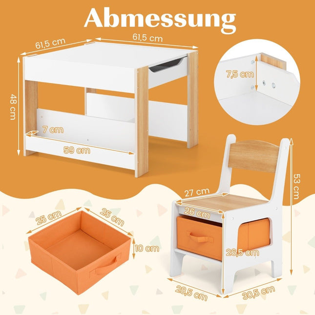 Children's table with 2 chairs &amp; Reversible table top &amp; Bookshelves 3-piece children's seating group natural