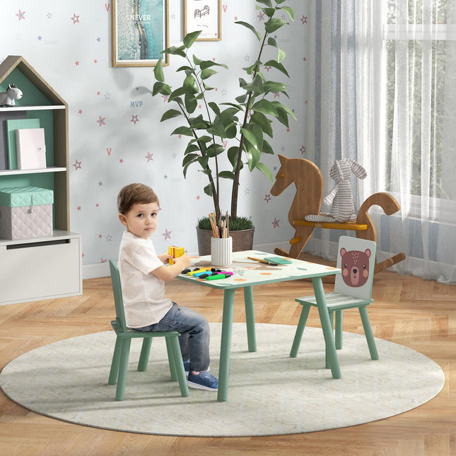 Children's table and chairs - animal design, 3-8 years, green