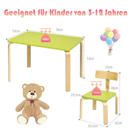 Children's table with 2 wooden chairs 3 pieces. Children's seating group Seating group for children green