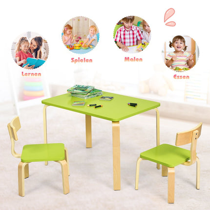 Children's table with 2 wooden chairs 3 pieces. Children's seating group Seating group for children green