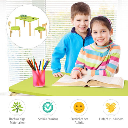 Children's table with 2 wooden chairs 3 pieces. Children's seating group Seating group for children green
