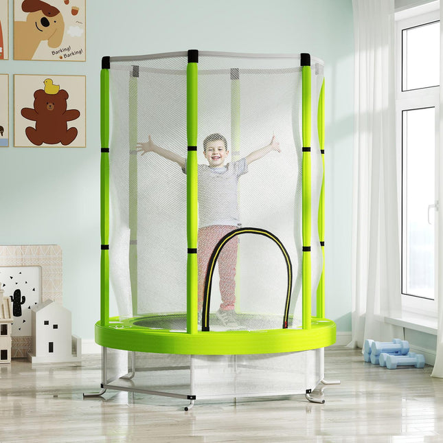 Children's trampoline 140cm with safety net, green