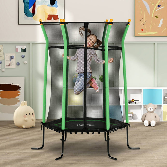 Children's trampoline with safety net, Ø163.5 cm, green