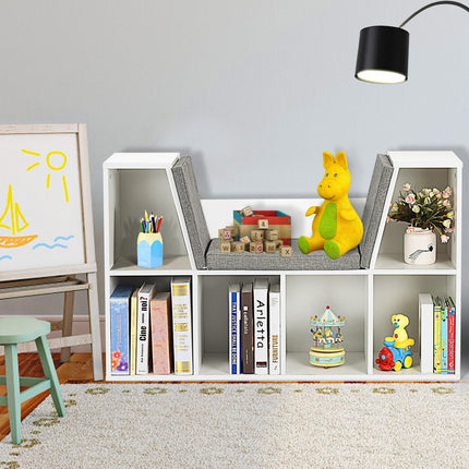 Kinderboekenkast van hout met kussens en achterwand kubusplank 102,5 x 30 x 63,5 cm wit