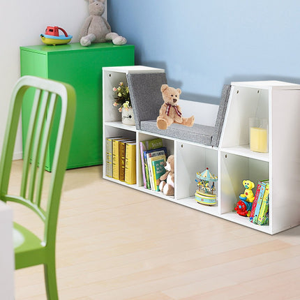 Kinderboekenkast van hout met kussens en achterwand kubusplank 102,5 x 30 x 63,5 cm wit