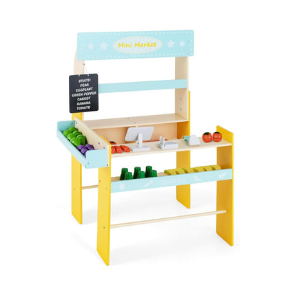 Children's wooden shop with removable board & POS machine & scanner & market toy set