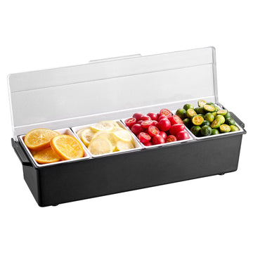 Chilled Condiment Server, 4-Compartment, Ice-Cooled Lid
