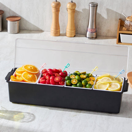 Chilled Condiment Server, 4-Compartment, Ice-Cooled Lid