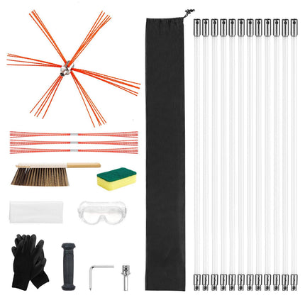 Chimney Sweep Kit, 12m Flexible Rod, Brush, Goggles