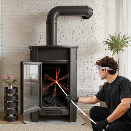 Chimney Sweep Kit, 7m Extendable Rod, 90 Bend Brush