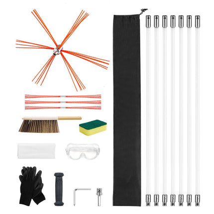 Chimney Sweep Kit, 7m Extendable Rod, 90 Bend Brush