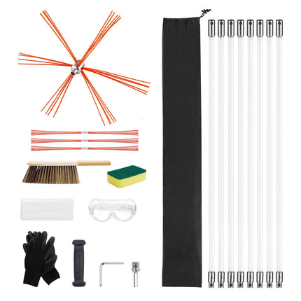 Chimney Sweep Kit, 8m Extendable Rod Brush with Goggles