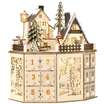 Wooden train advent calendar with 24 LED gift boxes