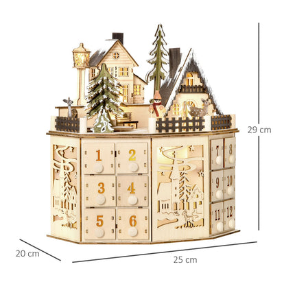 Wooden train advent calendar with 24 LED gift boxes