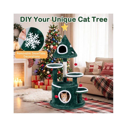 Christmas Cat Tree 50 Inch with 2 Condos and Sisal Post, Green, Star Spring Toy