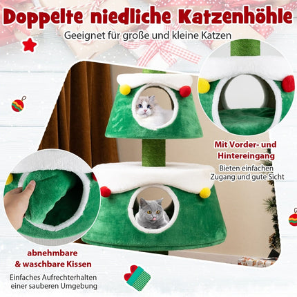 Christmas Cat Tree with 2 Caves, Sisal Posts, Plush Toys