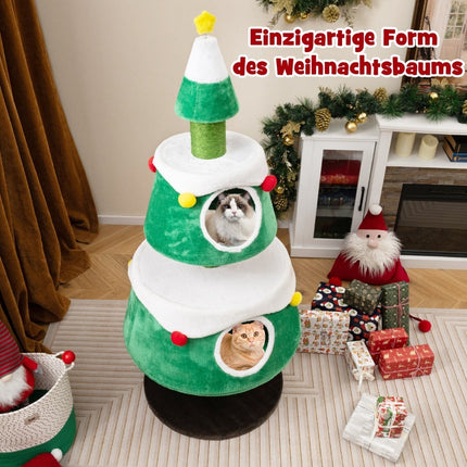 Christmas Cat Tree with 2 Caves, Sisal Posts, Plush Toys