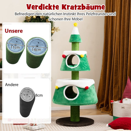 Christmas Cat Tree with 2 Caves, Sisal Posts, Plush Toys
