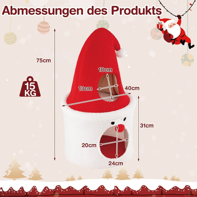 Christmas Cat Tree with Bed, 75 cm, Red, Plush Top