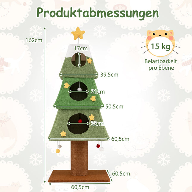 Christmas Cat Tree with Sisal Post, 162 cm, Green