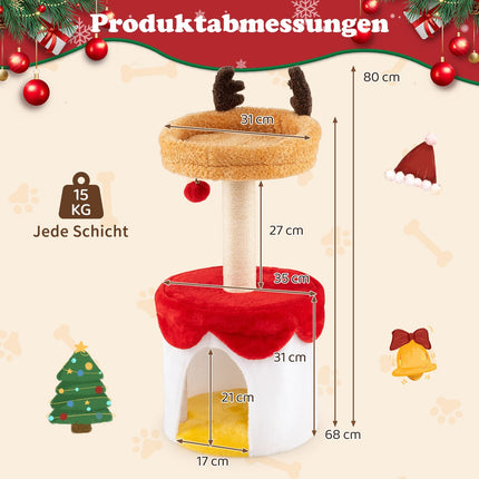 Christmas Cat Tree with Sisal Post, 80 cm, Cozy Bed