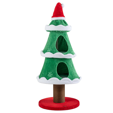 Christmas Cat Tree with Snow Decorations, 130cm Tall