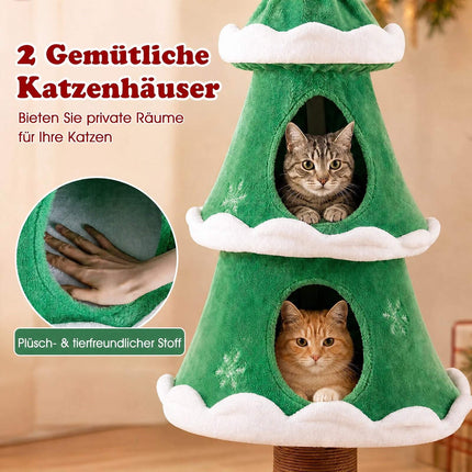 Christmas Cat Tree with Snow Decorations, 130cm Tall