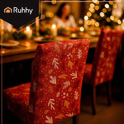 Christmas Chair Covers, Red, Elastic, Set of 6, 50x40x40 cm