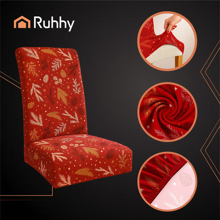 Christmas Chair Covers, Red, Elastic, Set of 6, 50x40x40 cm