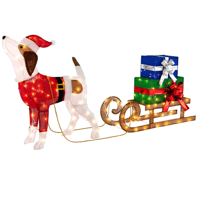 Christmas Dog & Sled Decoration with 170 LED Lights