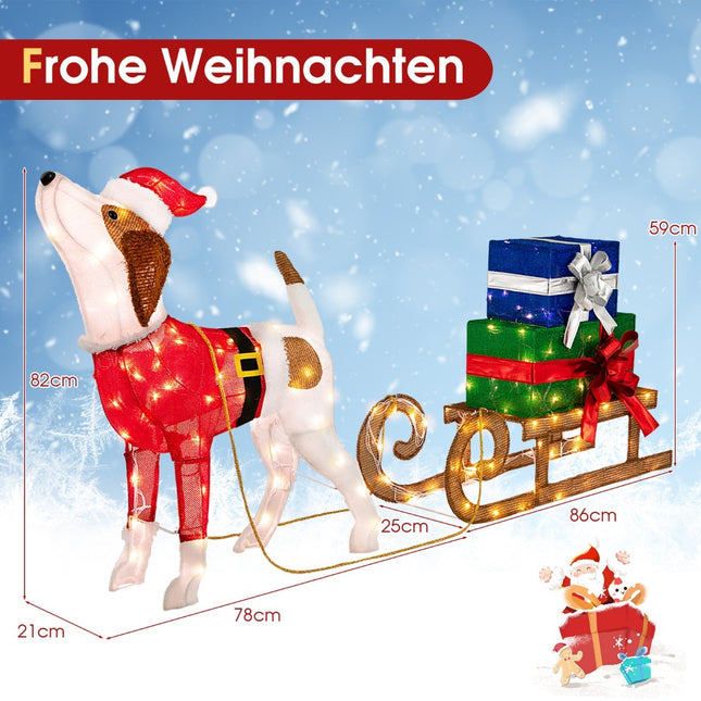 Christmas Dog & Sled Decoration with 170 LED Lights
