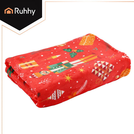 Christmas Flannel Blanket, 150x200 cm, Red Polyester