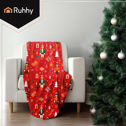 Christmas Flannel Blanket, 150x200 cm, Red Polyester