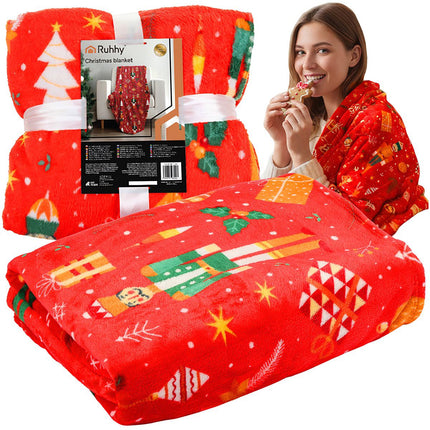 Christmas Flannel Blanket, 150x200 cm, Red Polyester
