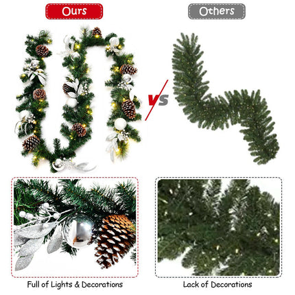 Christmas Garland 2.7m, 50 LED Lights, Pinecones, Timer