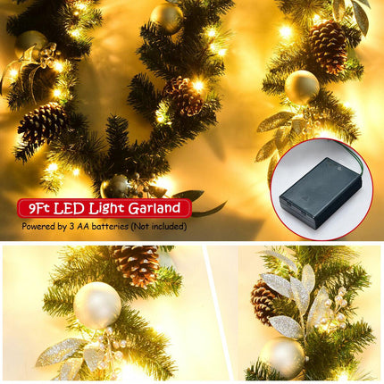 Christmas Garland 2.7m, 50 LED Lights, Pinecones, Timer
