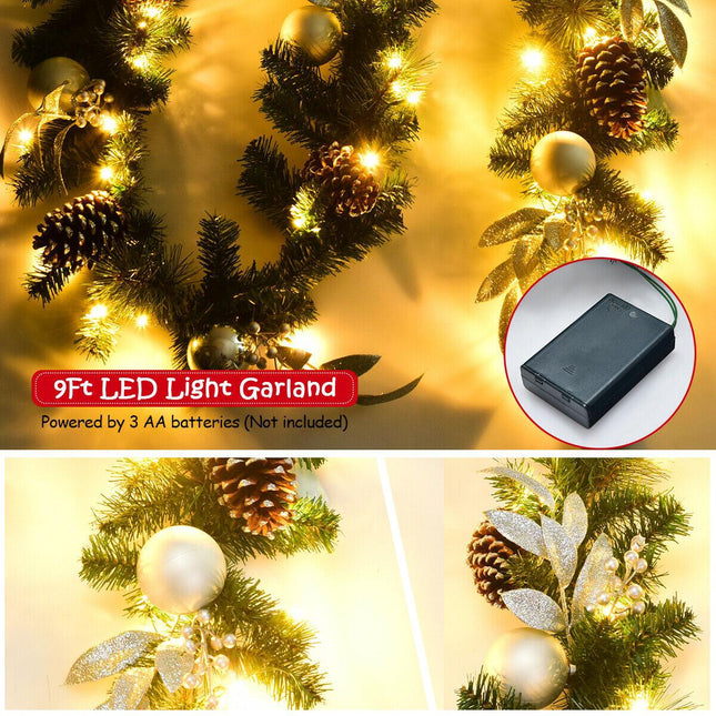 Christmas Garland 2.7m, 50 LED Lights, Pinecones, Timer