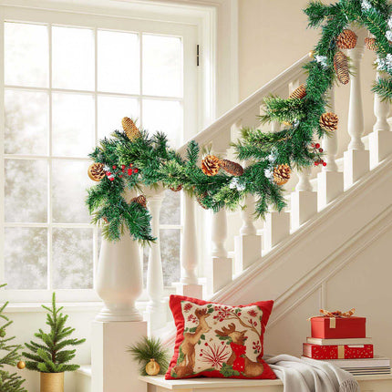 Christmas Garland 9 ft with 50 LED Lights, Pine Cones