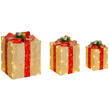Christmas Gift Box Lights Set, 3-Piece, 58 LEDs, Gold