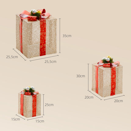 Christmas Gift Box Lights Set, 3-Piece, 58 LEDs, Gold