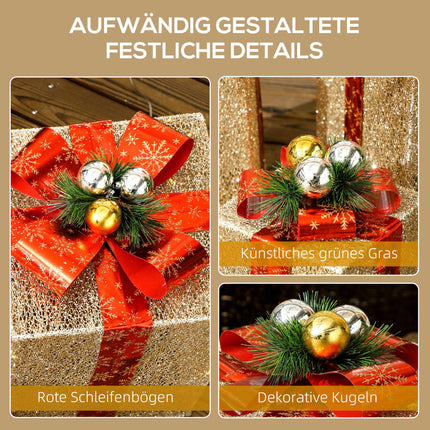 Christmas Gift Box Lights Set, 3-Piece, 58 LEDs, Gold