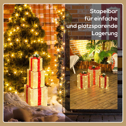 Christmas Gift Box Lights Set, 3-Piece, 58 LEDs, Gold