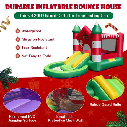 Christmas Inflatable Bounce House With Slide, Ball Pit For 3 Kids