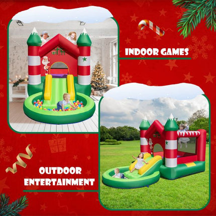 Christmas Inflatable Bounce House With Slide, Ball Pit For 3 Kids