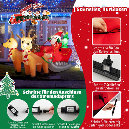 Christmas Inflatable Santa Sleigh, 220cm, LED, 2 Reindeer