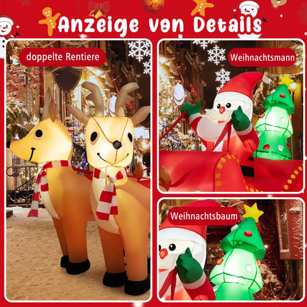 Christmas Inflatable Santa Sleigh, 220cm, LED, 2 Reindeer